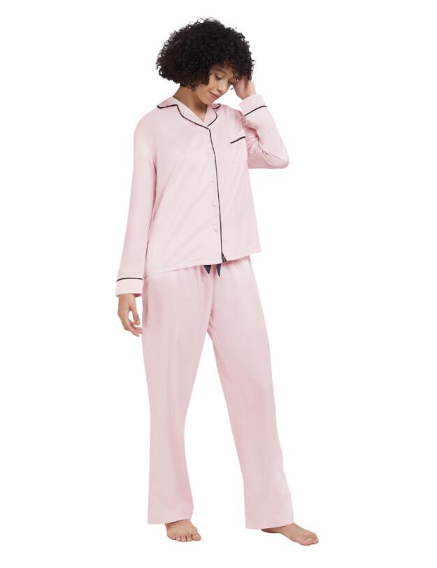 Bluebella Claudia Shirt and Trouser Set Pale Pink/Black 