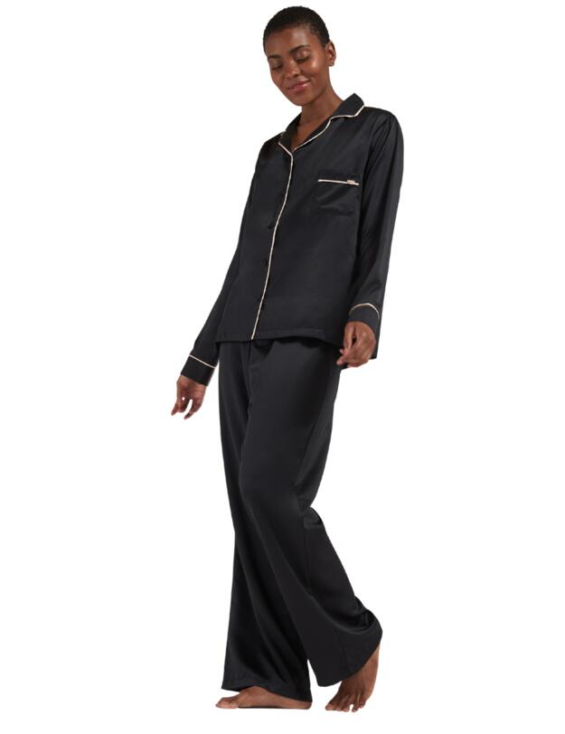Bluebella Claudia Shirt and Trouser Set Black/Pale Pink 