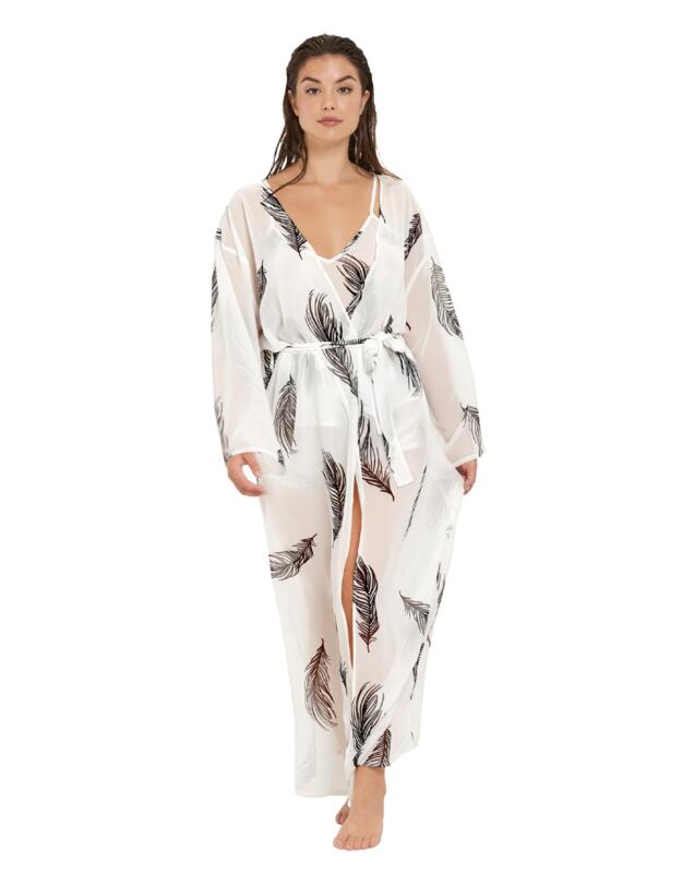 Bluebella Laurel Long Kimono Dressing Gown White/Black 