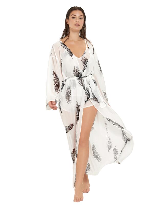 Bluebella Laurel Long Kimono Dressing Gown White/Black 