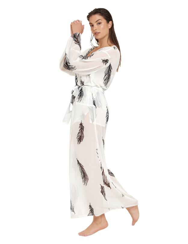 Bluebella Laurel Long Kimono Dressing Gown White/Black 