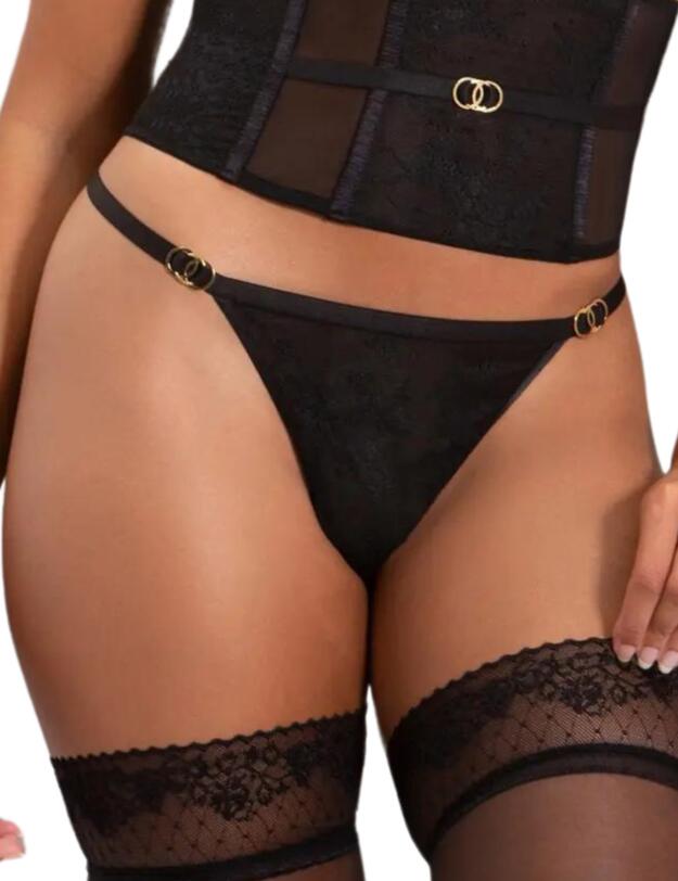 Pour Moi India High Leg Tanga Thong Black