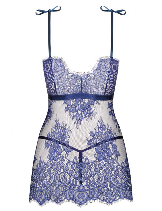 Obsessive Flowlace Babydoll and G-String Set Blue