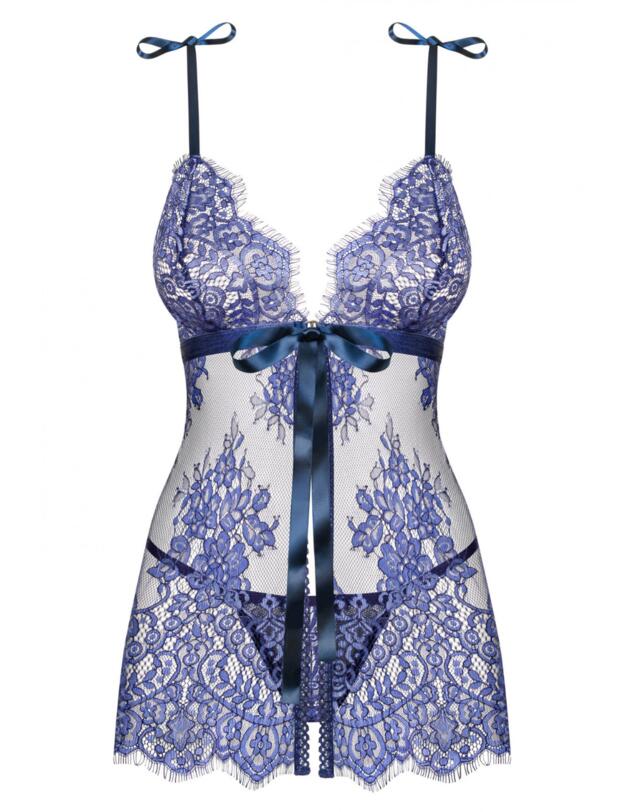 Obsessive Flowlace Babydoll and G-String Set Blue