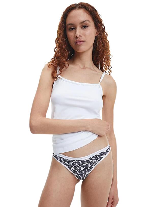 Calvin Klein CK One Cotton Thongs Two Pack Black/ Scanned Wrong_Winter Linen