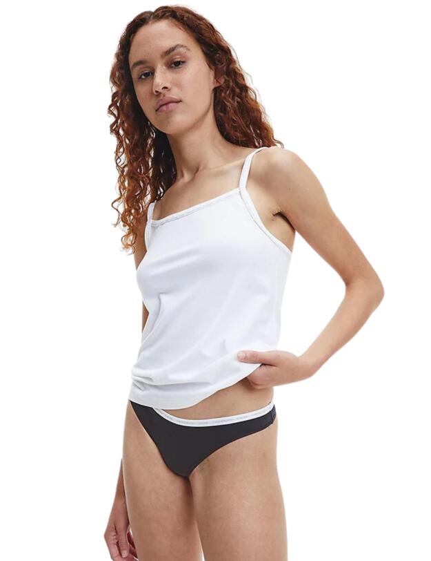 Calvin Klein CK One Cotton Thongs Two Pack Black/ Scanned Wrong_Winter Linen