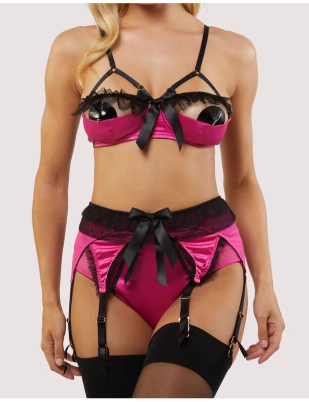 BP130P Playful Promises Bettie Page Inga Net Ruffle Bra - BP130P Pink 