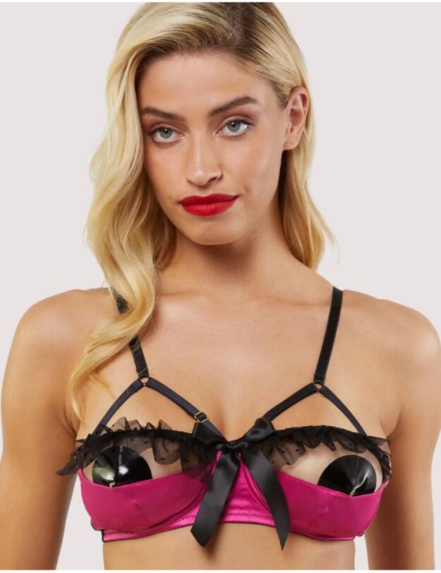 BP130P Playful Promises Bettie Page Inga Net Ruffle Bra - BP130P Pink 