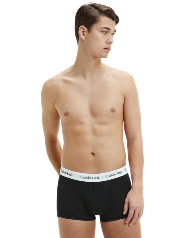 Calvin Klein Mens Cotton Stretch Three Pack Low Rise Trunks Black/White/GreyHeather 