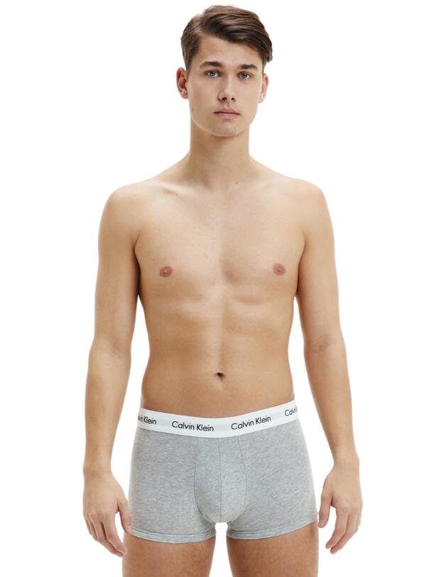 Calvin Klein Mens Cotton Stretch Three Pack Low Rise Trunks Black/White/GreyHeather 