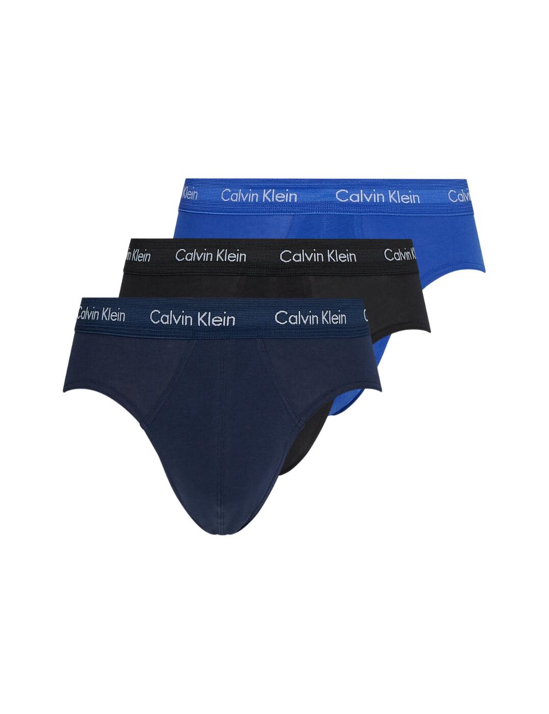 Calvin Klein Mens Cotton Stretch 3 Pack Hip Brief Black/Blue Shadow/Cobalt Water DTM WB