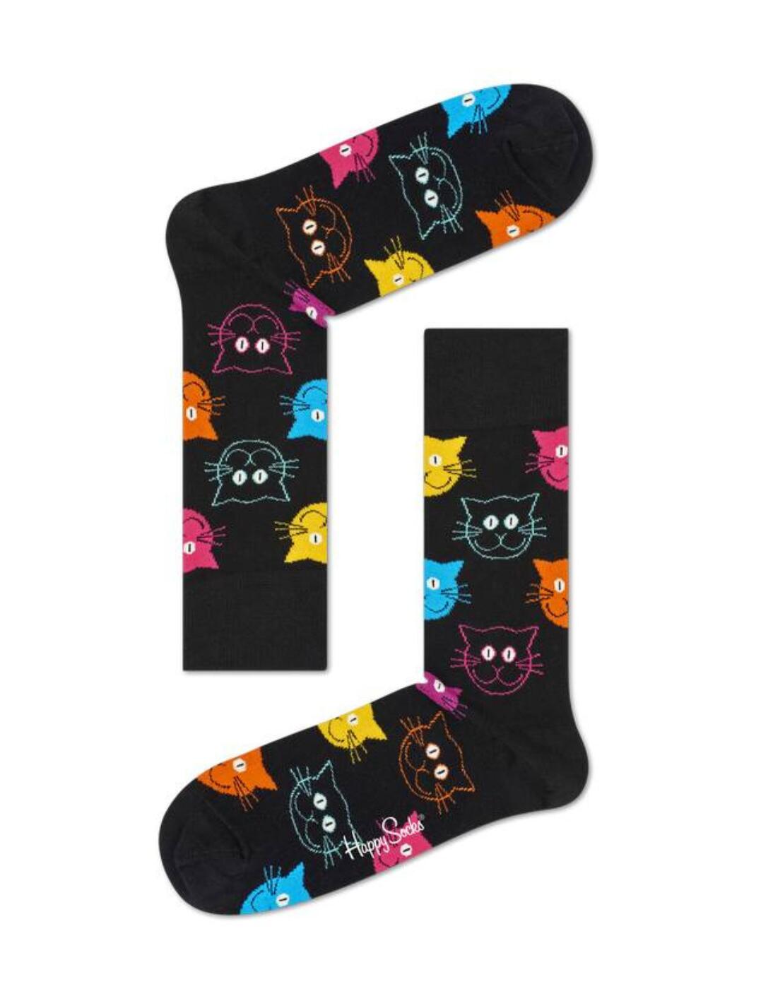 Happy Socks Organic Cotton Cat Socks Black 