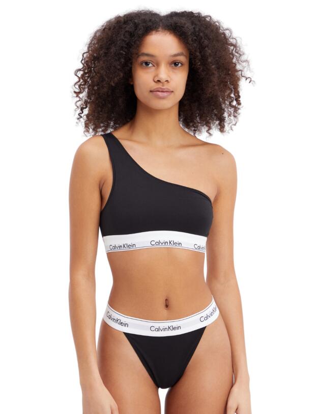 Calvin Klein Modern Cotton Unlined One Shoulder Bralette Black