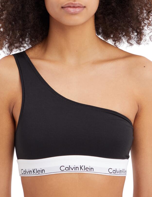 Calvin Klein Modern Cotton Unlined One Shoulder Bralette Black