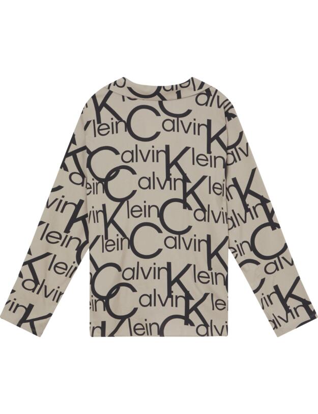 Calvin Klein Womens Viscose V Neck Pyjama Top Large Black Logo/Winter Linen