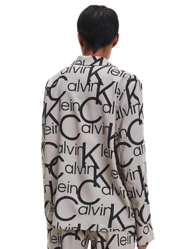Calvin Klein Womens Viscose V Neck Pyjama Top Large Black Logo/Winter Linen