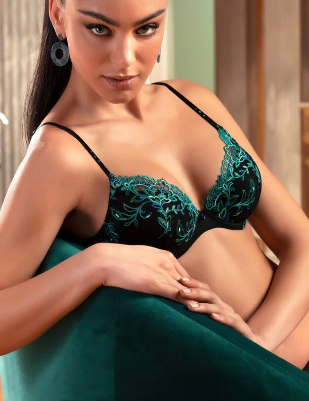 Lise Charmel Secrete Emeraude Padded Plunge Bra Noir Vert