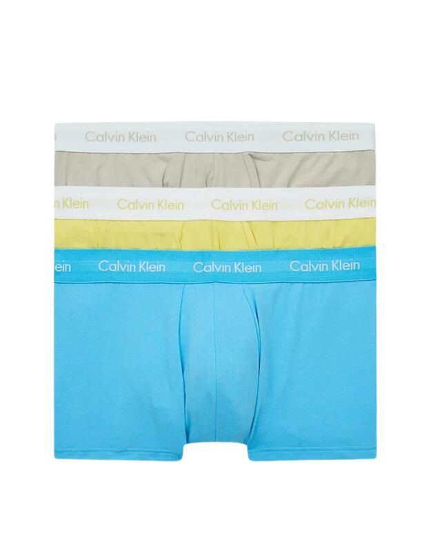 Calvin Klein Mens Cotton Stretch Low Rise Trunk 3 Pack Ocean Storm/Lime/Blue