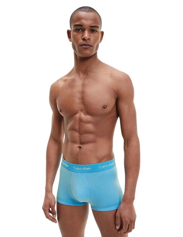 Calvin Klein Mens Cotton Stretch Low Rise Trunk 3 Pack Ocean Storm/Lime/Blue