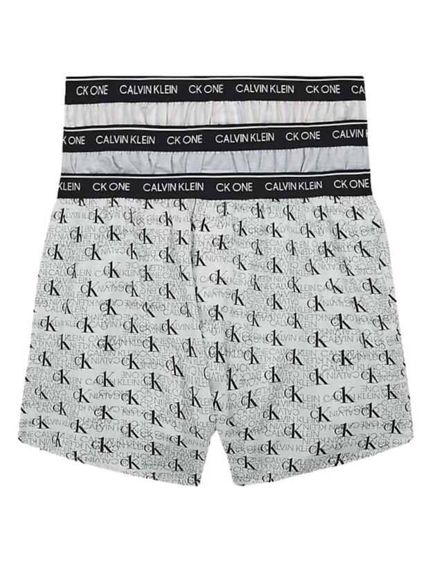 Calvin Klein Mens CK One Boxer Slim 3 Pack Halftone Logo/Grey H/Triple Stripe