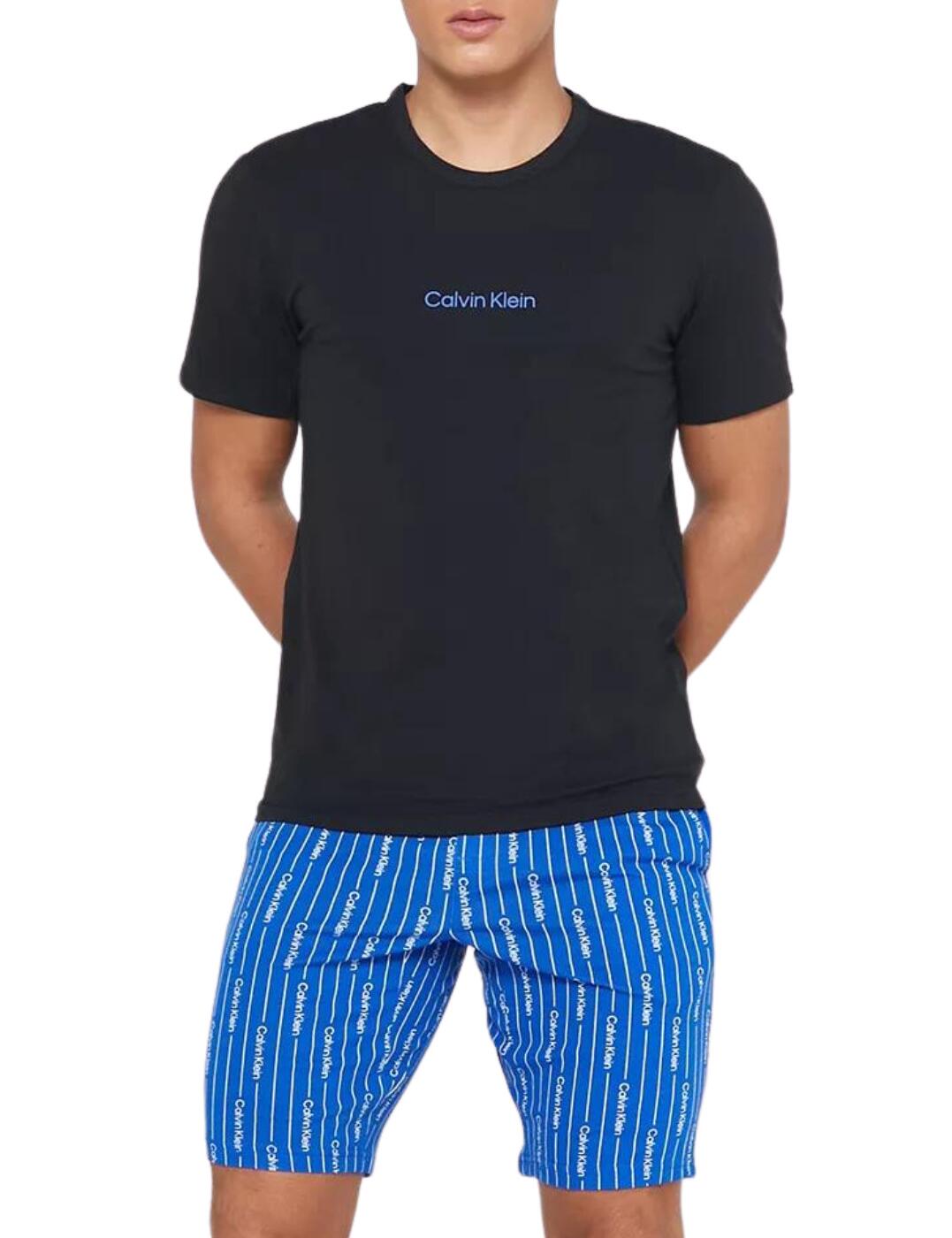 Calvin Klein Modern Structure Short Pyjama Set Black Top/Logo Stripe Bottom