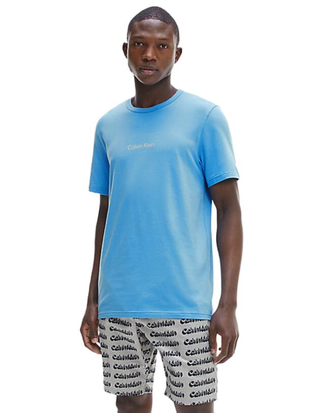 Calvin Klein Modern Structure Short Pyjama Set Blue Top/Shadow Print Bottom