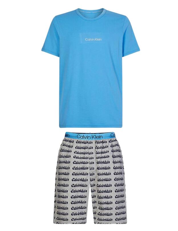 Calvin Klein Modern Structure Short Pyjama Set Blue Top/Shadow Print Bottom