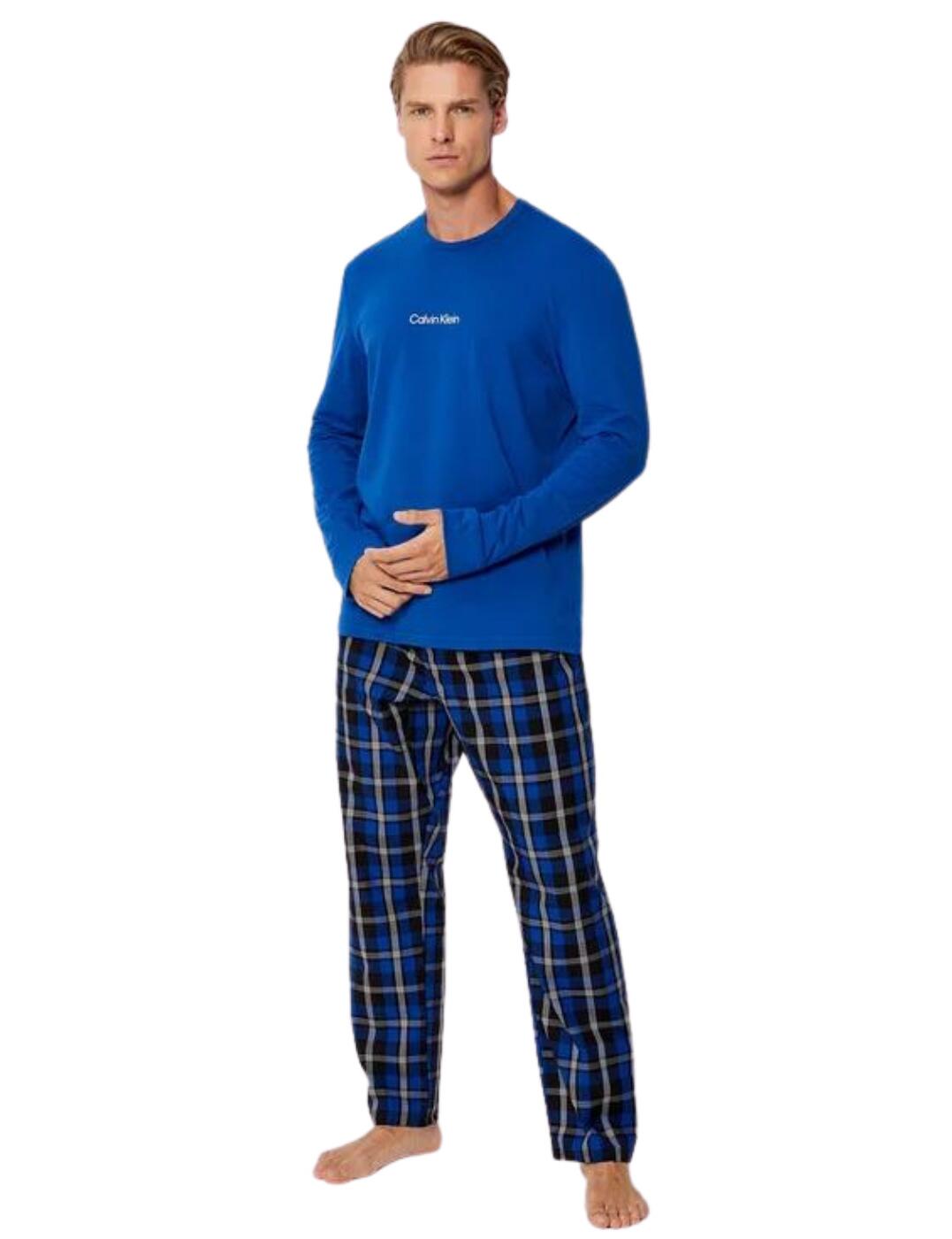 Calvin Klein Modern Structure Long Pyjama Set Blue Top/Structure Field Bottom