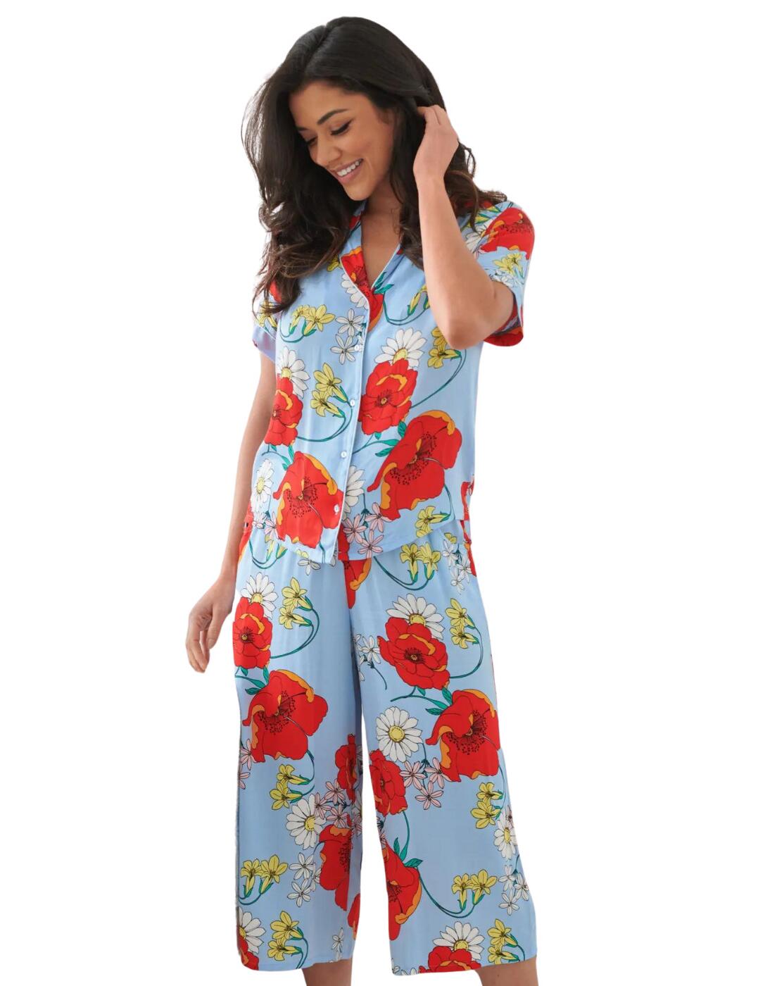 Pour Moi Luxe Woven Pyjama Set Blue Poppy