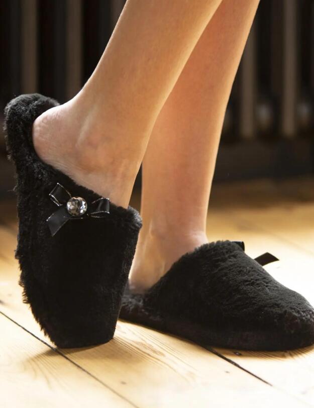 Pour Moi Diamante Trim Slippers Black