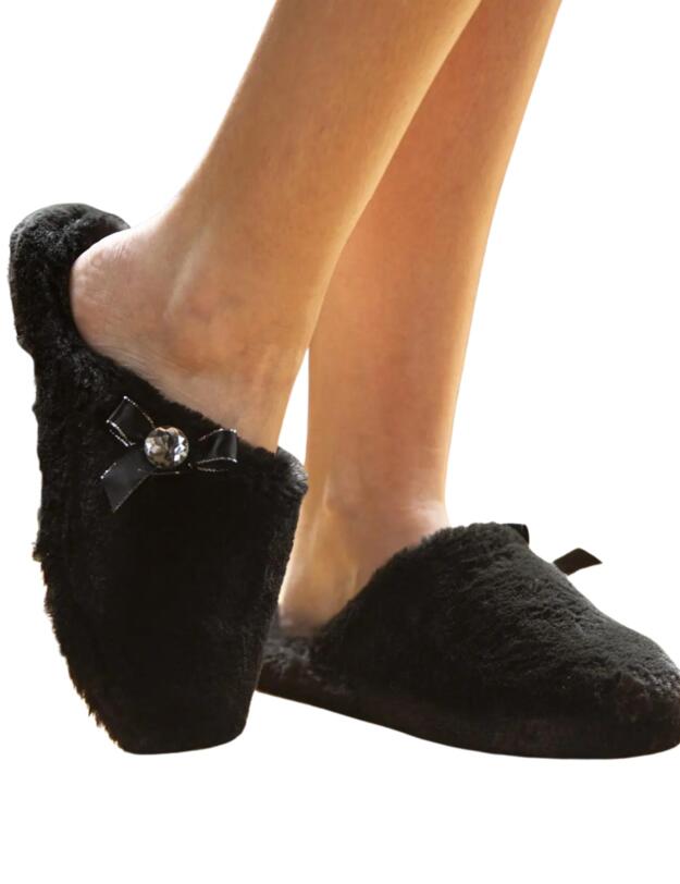 Pour Moi Diamante Trim Slippers Black