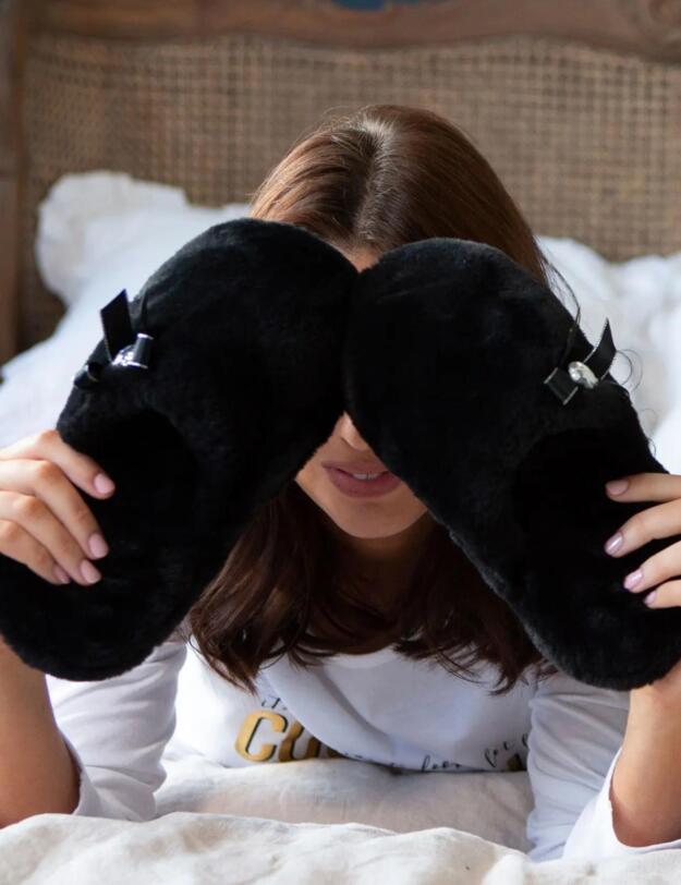 Pour Moi Diamante Trim Slippers Black