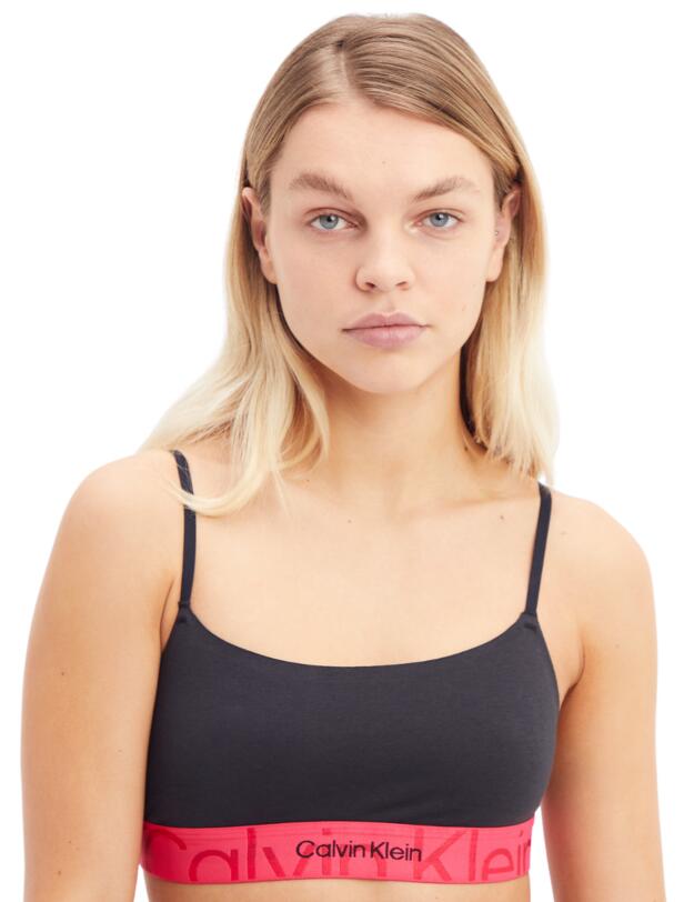 Calvin Klein Embossed Icon Cotton Unlined Bralette Black with Pink Splender