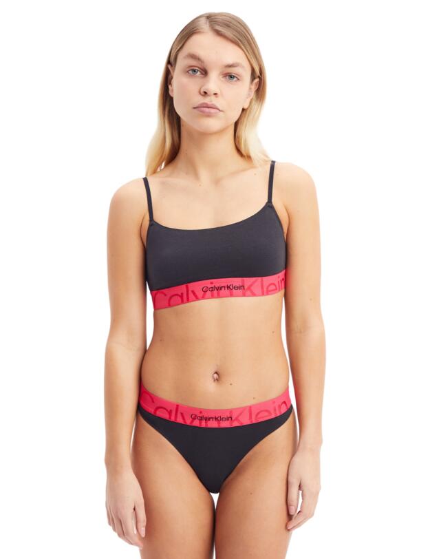 Calvin Klein Embossed Icon Cotton Unlined Bralette Black with Pink Splender