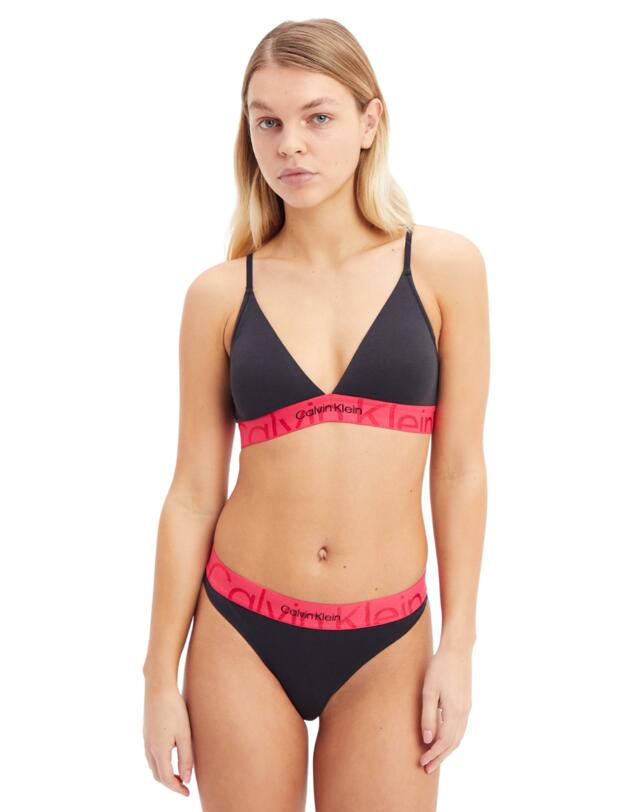  Calvin Klein Embossed Icon Cotton Lightly Lined Triangle Bra Black with Pink Splender