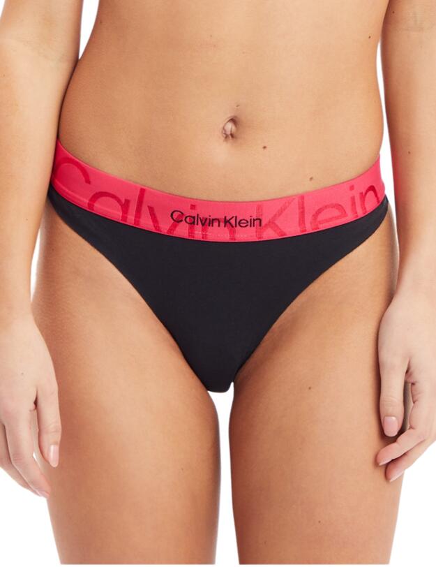 Calvin Klein Embossed Icon Cotton Thong Black with Pink Splender