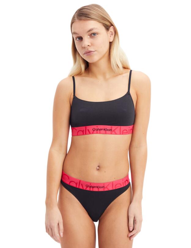 Calvin Klein Embossed Icon Cotton Thong Black with Pink Splender
