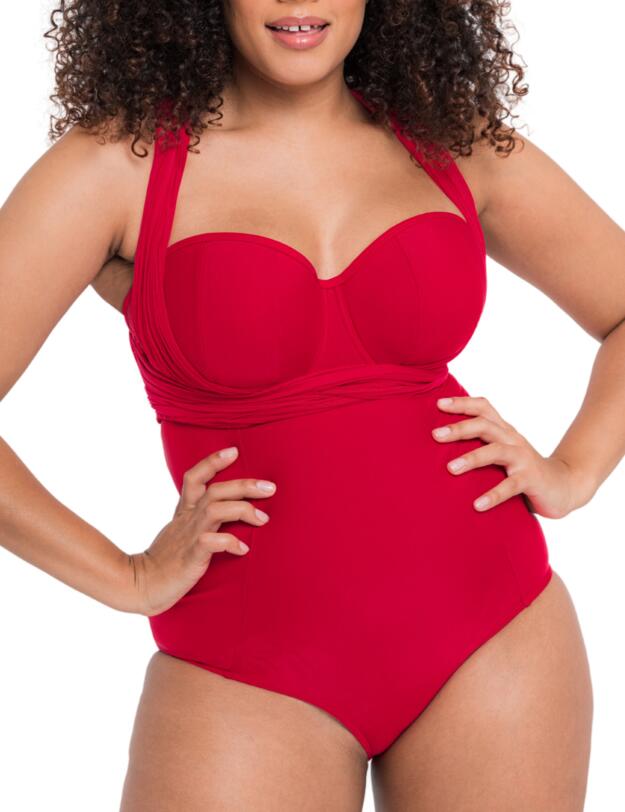 Curvy Kate Wrapsody Bandeau Swimsuit Red