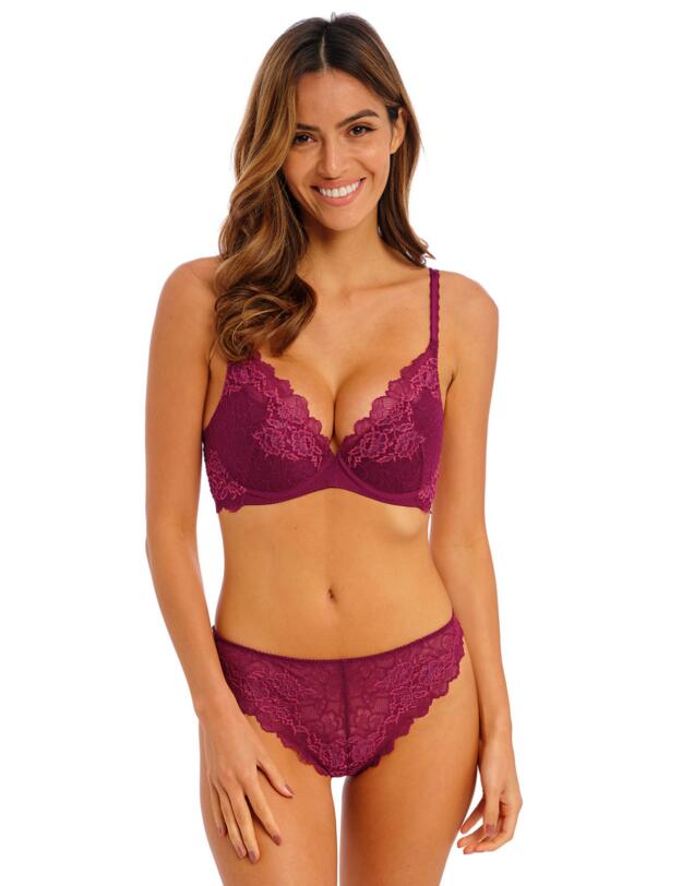  Wacoal Lace Perfection Plunge Push Up Bra Red Plum