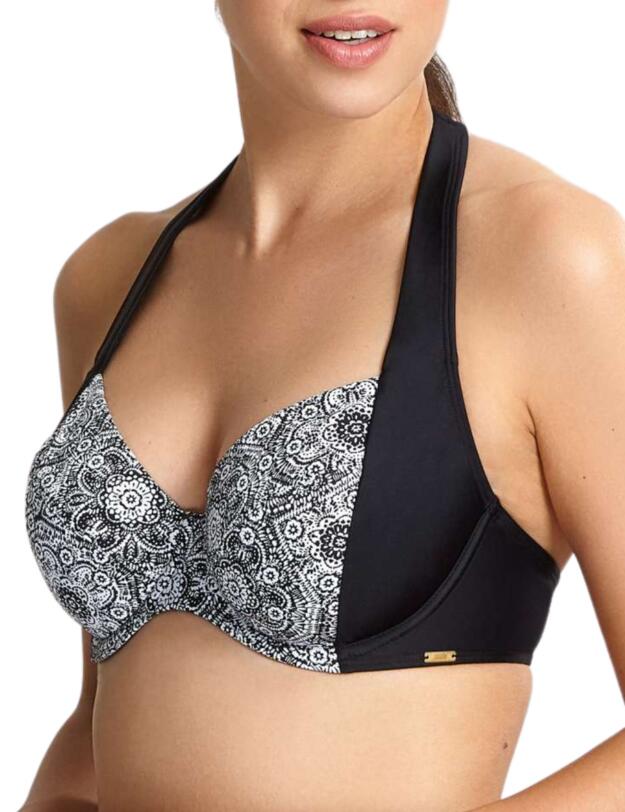 Panache Samara Halterneck Bikini Top Black/White