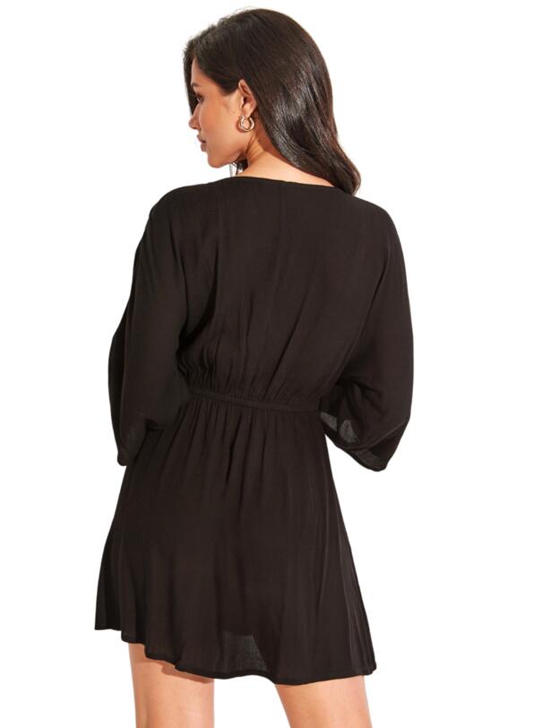 Pour Moi EcoVero Cut Out Crinkle O Ring Cover Up Black
