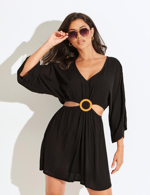 Pour Moi EcoVero Cut Out Crinkle O Ring Cover Up Black