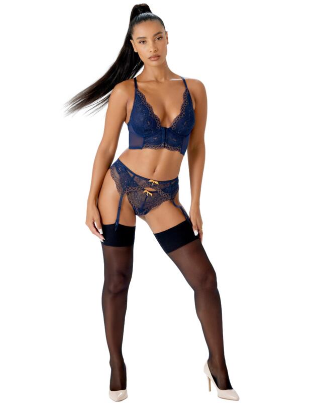 Gossard Superboost Lace Suspender Midnight Blue/Gold