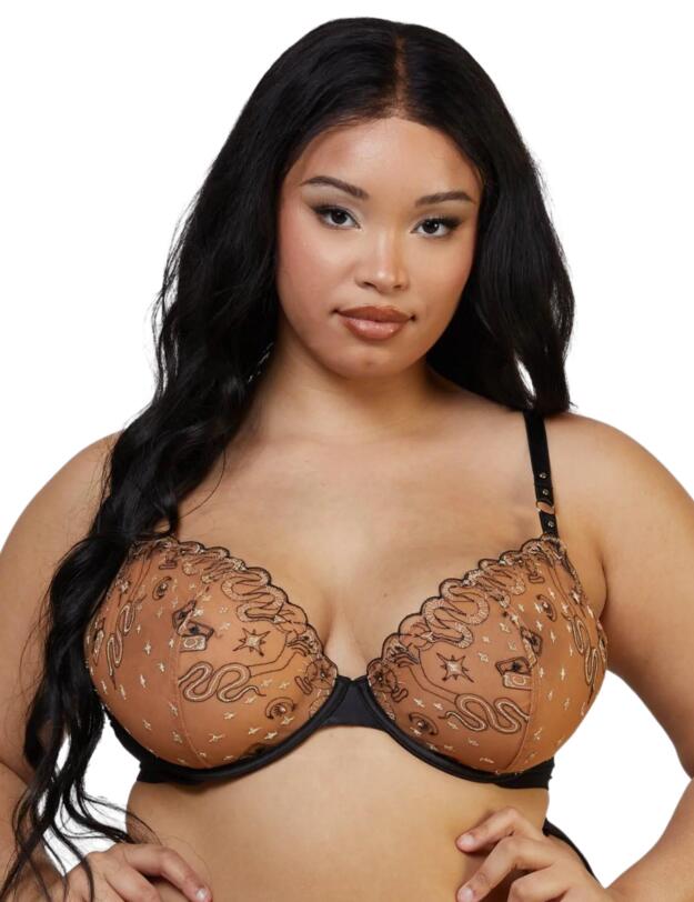 Playful Promises Anna Plunge Bra Black/Gold/Nude