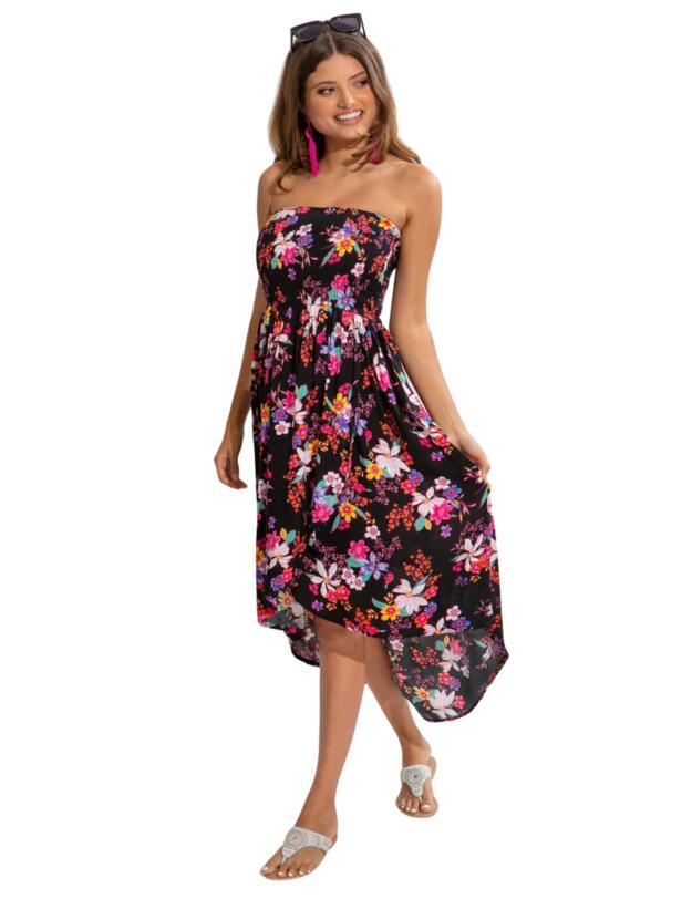 Pour Moi Halterneck Beach Dress Black Tropical 