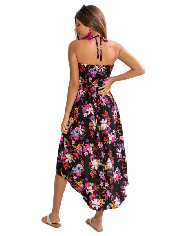 Pour Moi Halterneck Beach Dress Black Tropical 