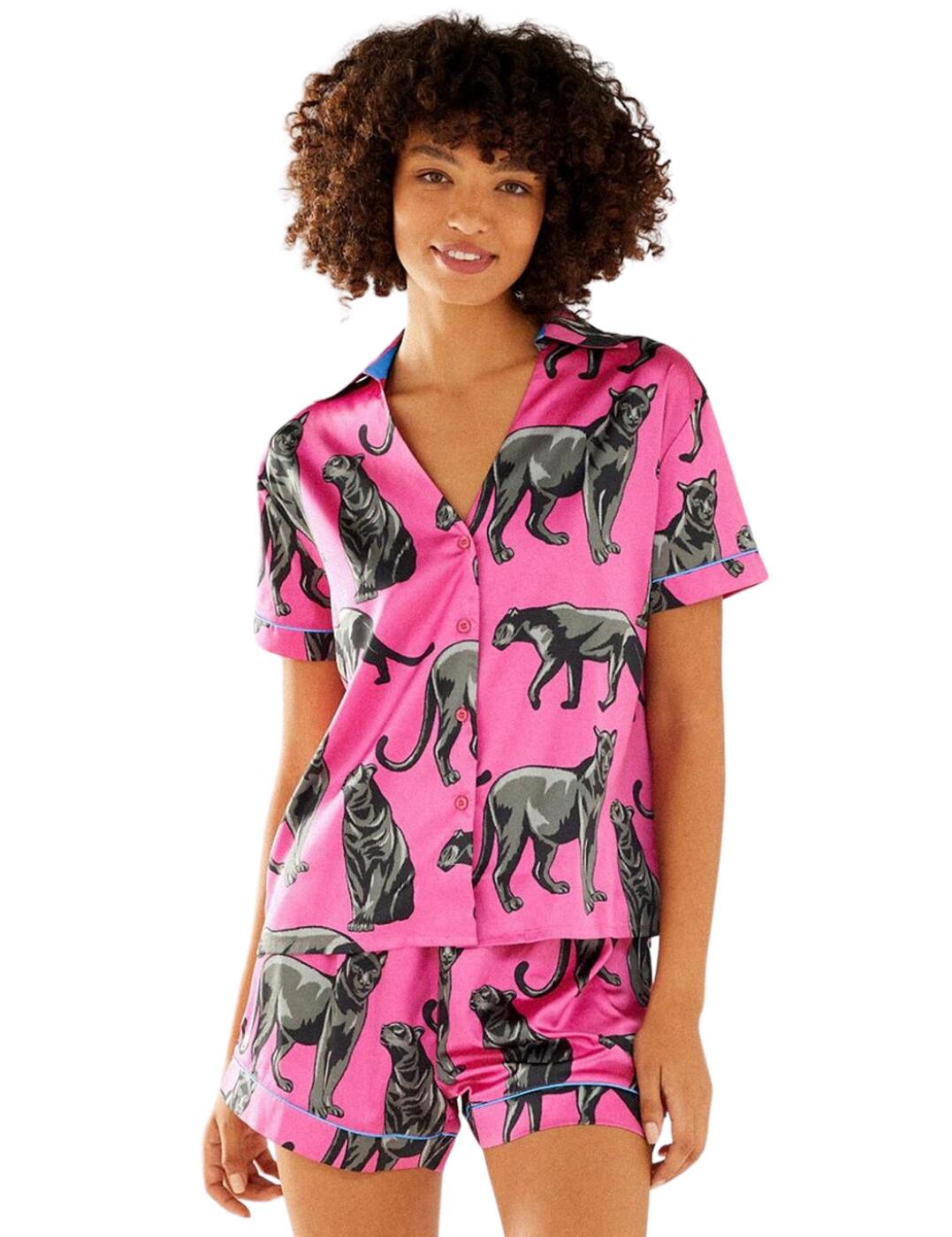 Chelsea Peers Short Pyjama Set Hot Pink Jaguar