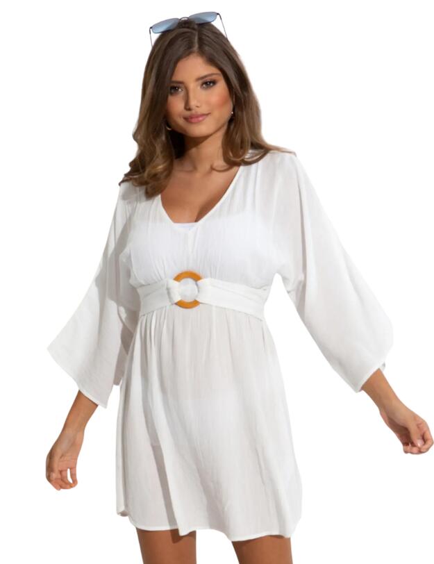 Pour Moi EcoVero Crinkle O Ring Cover Up Dress White 