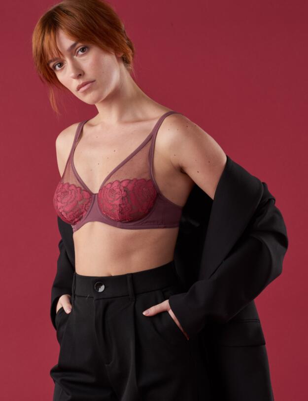 Maison Lejaby Fleur Ikat Plunge Bra Burgundy