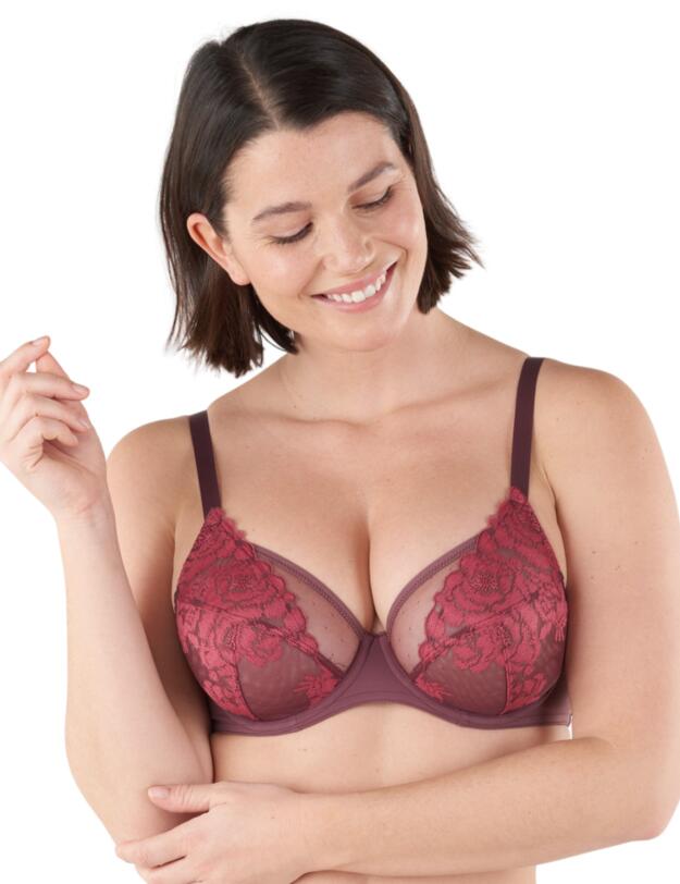  Maison Lejaby Fleur Ikat Underwired Plunge Bra Burgundy